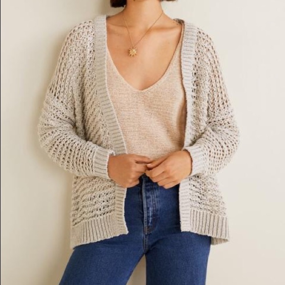 Mango Open-knit Beige Cardigan